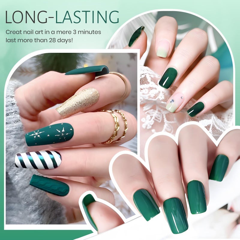 ABAC Evergreen Glimmer Ombre Patting Gel Set - Christmas Green & Green Glitter Solid Gel Polish Duo for Seamless Gradient Mermaid & Holiday Nails,6g Full-Size,10-Free DIY Nail Art Kit - Image 3